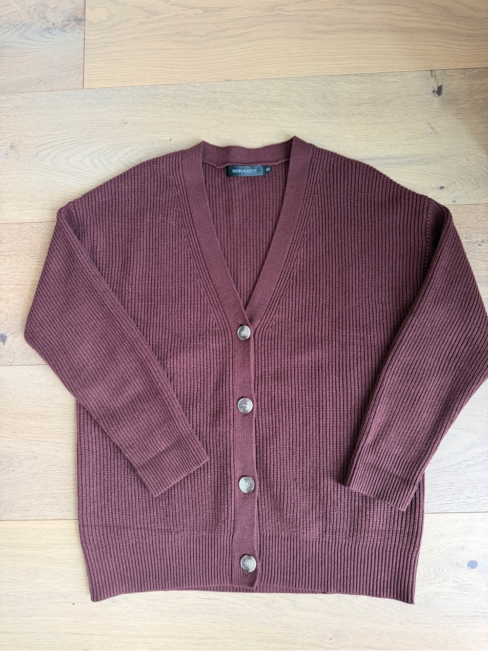 Merokeety Women’s Brown Ribbed Button Cardigan
